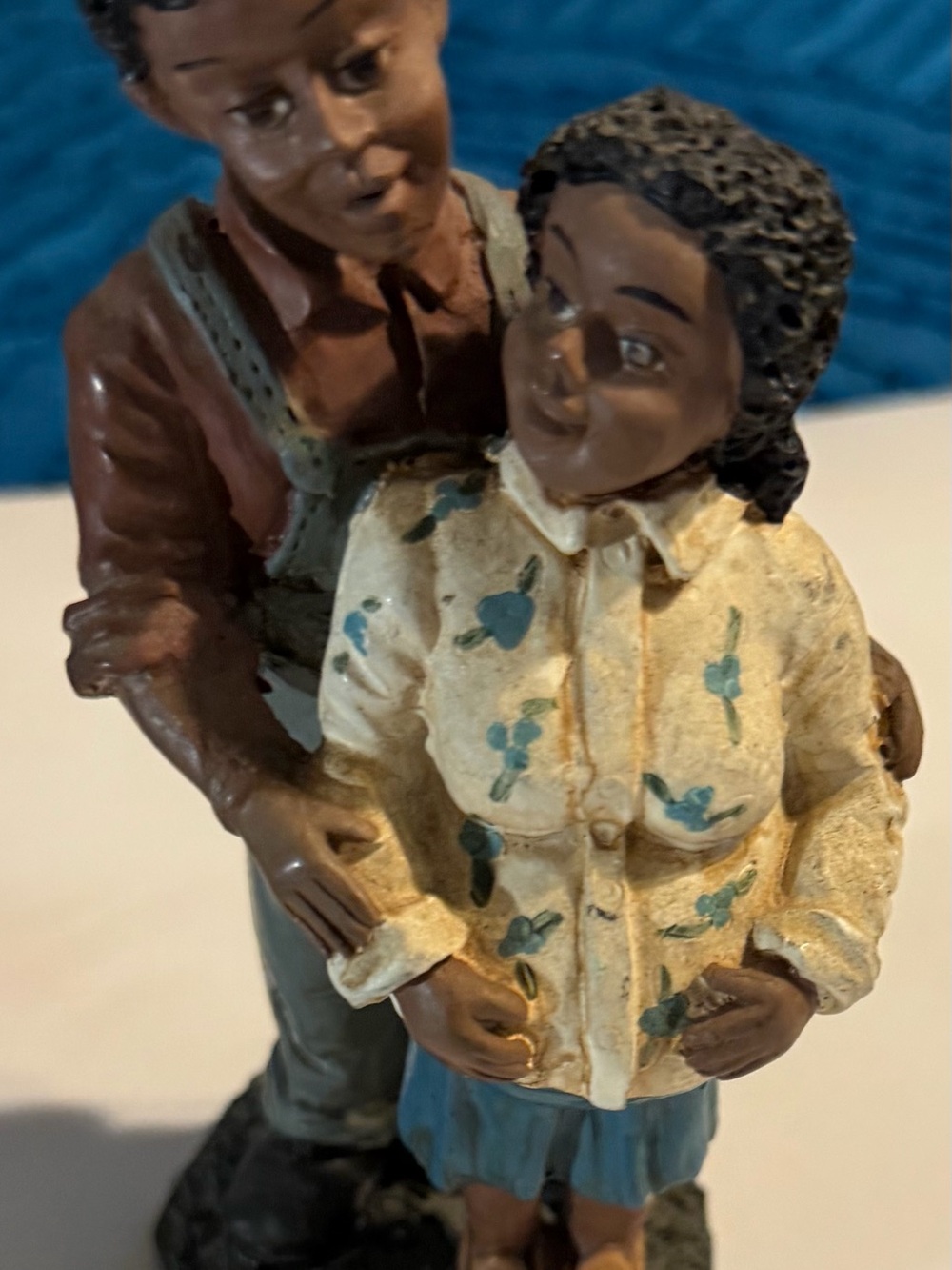 Couple Sculptural Figurine in Cream & Blue